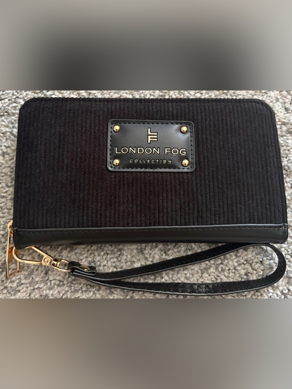 London Fog Black Wristlet Clutch with Gold Hardware